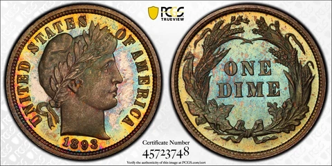 1893 10C PCGS PR66+ Barber Dime Incredible Neon Toned Proof Gem 723748 Cover