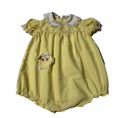 Vintage Nannette Baby Girls Bubble Romper Yellow Kitten Pocket No Sz Tag - Image 1 of 4