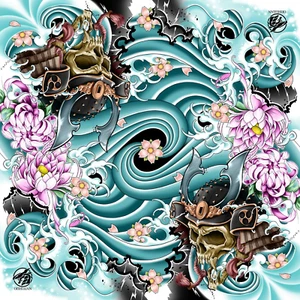 Premium Blue Rose And Samurai 2 Player Cloth Playmat Stitched Border Yugioh MTG - Picture 1 of 1