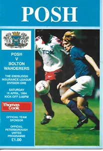 PETERBOROUGH UNITED V BOLTON WANDERERS 16 APRIL 1994 VGC - Picture 1 of 1