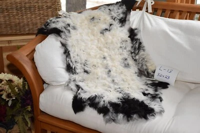 Genuine Swedish Tibetan Sheepskin Lambskin Rug L-13 32" x 23" Black/White - Image 1 of 3