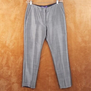 RALPH LAUREN PURPLE LABEL Pants Womens Size 10 Silver Houndstooth Tapered SIMONE - Picture 1 of 11