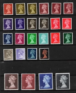 1967-1969. SG723-744 + SG787-790. Set completo x 26 macchine pre-decimali. MNH. - Foto 1 di 1