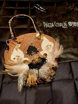 Bolsa de mão PINEDA COVALIN de vime e penas em perfeito estado não usada México artesãos - Imagem 1 de 4