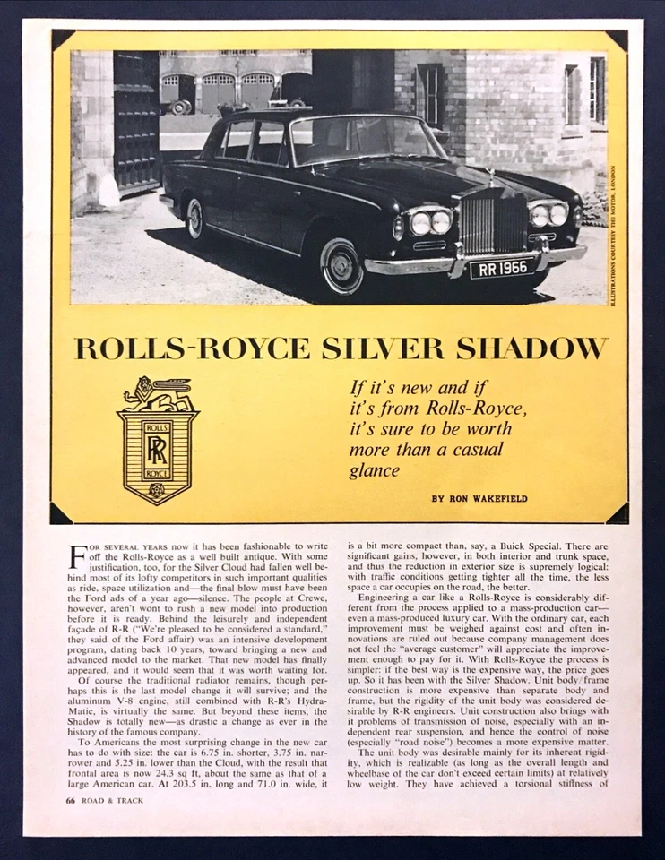 1966 年劳斯莱斯银影轿车道路测试技术数据照片评论文章 — 第 1/1 张图片
