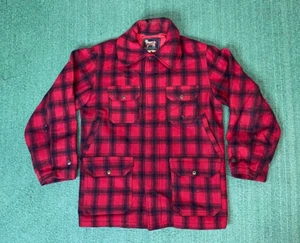 Vintage 60s Woolrich Buffalo Plaid Wool Chore Hunting Mackinaw Jacket Coat L - Picture 1 of 9
