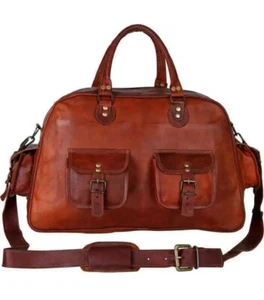 Leather vintage duffel travel gym weekend overnight bag Women's Large luggage - Picture 1 of 5