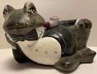 Antique Norleans Reclining Frog With Pipe And Tuxedo Bank, 4 1/2” x 6”, Japan