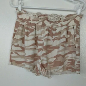 Colsie Sleep Shorts Women's Medium Beige Camo Loungewear Pajamas Lettuce Hem - Picture 1 of 7
