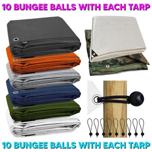 Tarpaulin Heavy Duty Waterproof Cover Tarp Ground Sheet + 10 BUNGEE BALLS - Picture 1 of 38