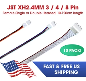 JST-XH 2.54mm 3/4/8 Pin Female Wire Cable Connector Set, Length 20-120cm, Lot - Picture 1 of 8