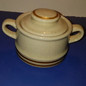 Yamaka Japan Steingut Zuckerdose beige mit braunen Streifen top gebraucht  - Bild 1 von 5