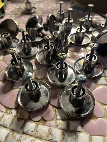 vintage concave chrome round cabinet, knobs lot of 23 Cover