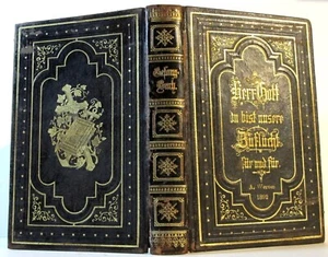 1883 GAUFFERED Page Edges GERMAN Prayer Book ANTIQUE LEATHER BINDING Fine - Picture 1 of 9