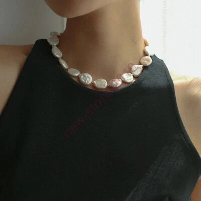17" Gorgeous Natural AAA South Sea Coin Baroque Pearl Choker Necklace 14K Gold P - Image 1 of 4