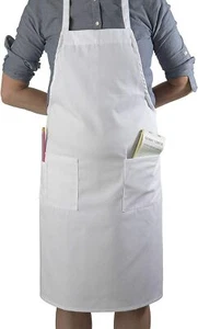 Paquete de 6 delantales para babero, 2 bolsas y 1 bolsillo para bolígrafo, uso en restaurante, blanco BAP-WHx6 - Imagen 1 de 1