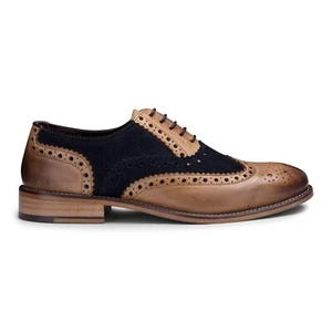 Hombre Cuero Marrón ante Azul Marino Gatsby Oxford Formal Cordones Vintage Shoes - Imagen 1 de 5