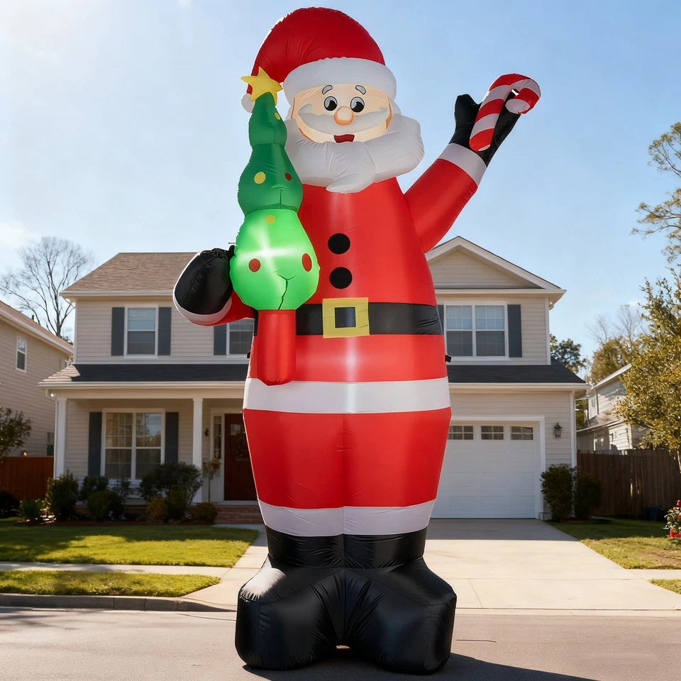 7FT LED Christmas Inflatable Santa Claus Holding Xmas Tree Blow Up Yard Decors - Image 1 of 4