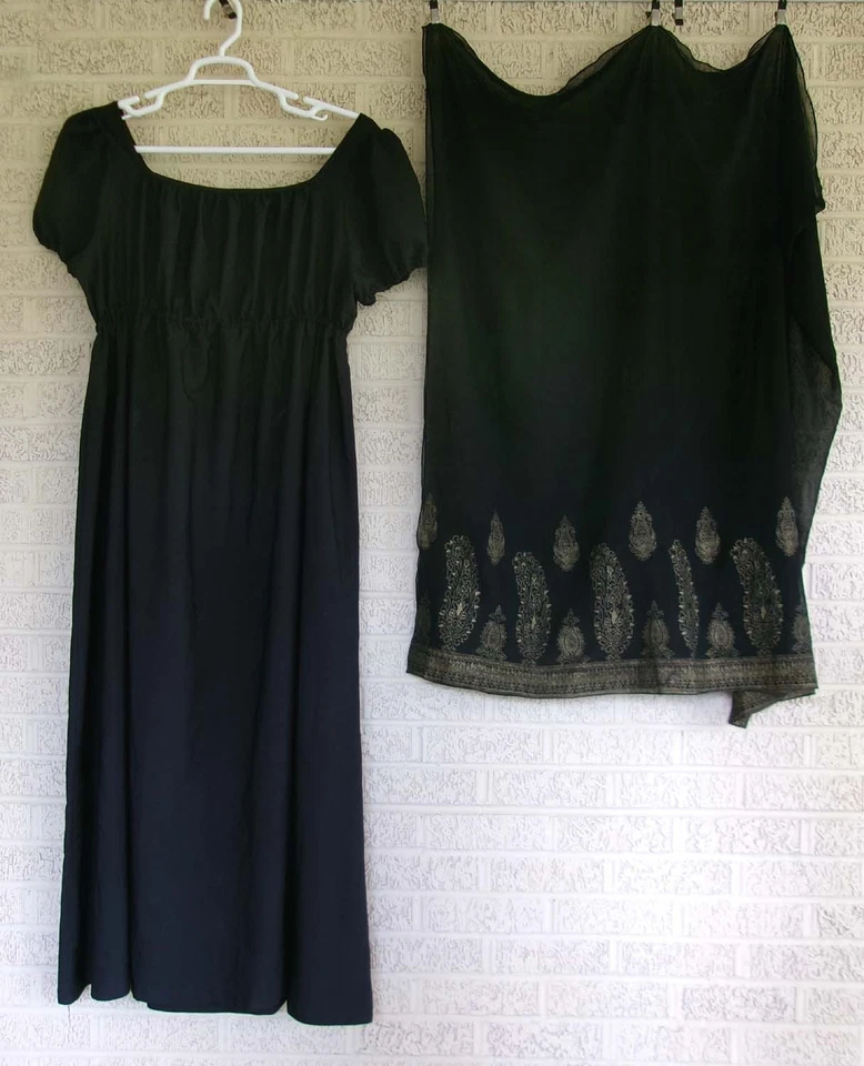 XXL Regency Costume Black Mourning Dress Shawl Bridgerton Pride & Prejudice Plus - Image 1 of 4