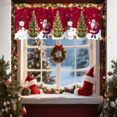 Christmas Window Valance Curtain Xams Window Decor Kitchen Living Room Cartain - Image 1 of 4