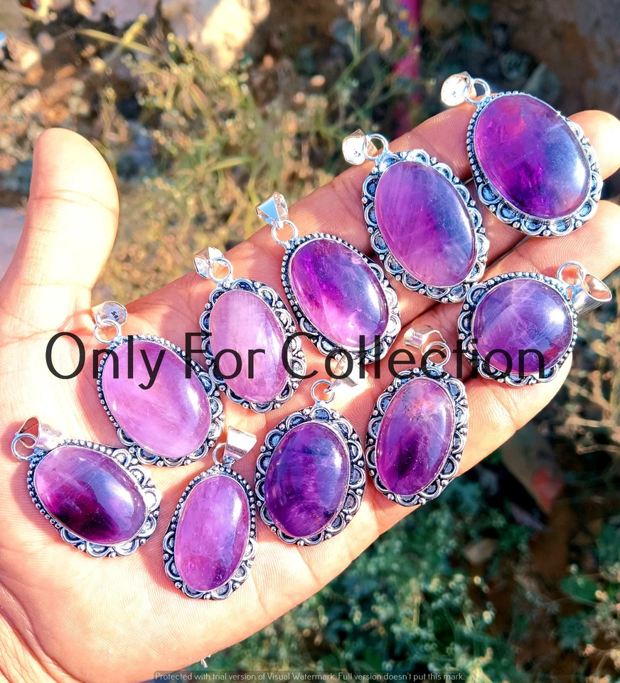 925 Sterling Silver Plated Purple Amethyst Gemstone Pendant Lot Unique Jewelry - Image 1 of 2
