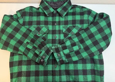 Large Vintage LL Bean Mens Green Black Plaid Wool Flannel Shirt Shacket - Image 1 of 4