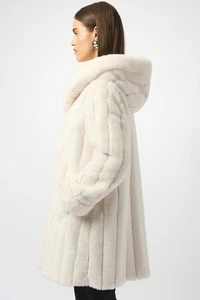 Joseph Ribkoff Faux Fur Reversible Hooded Coat 253926 in Vanilla M - Picture 1 of 7