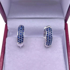 Women's 2Ct Round Lab Created Sapphire Huggie Hoop Earring 14k White Gold Plated - Picture 1 of 4