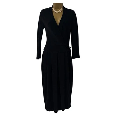 Sarah Pacini Women's Black Wool Wrap Long Sleeve Dress Size 1 UK 8 10 RRP £369 — 第 1/4 张图片