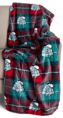 Peanuts Snoopy Puffer Coat Plaid Throw Twin Blanket 60”x 90" - Image 1 of 2