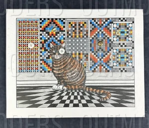 Contemporary Folk Art Tabby Cat Bold Illustration Art Apaydinli Geometric Quilt - Picture 1 of 9