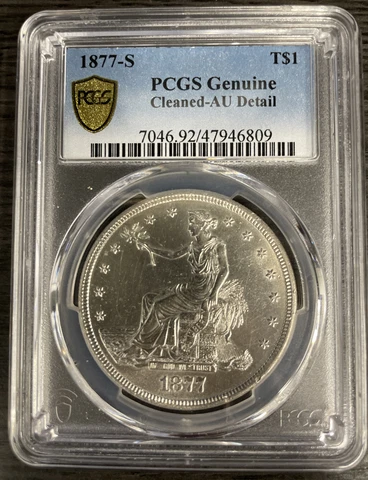 1877 s trade dollar Genuine Cleaned-AU Detail Cover
