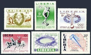 Liberia 358-361,C104-C105, hinged. Mi 498-503. Olympics Melbourne-1956.Kangaroo, - Picture 1 of 1