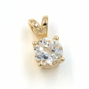 Natural White Topaz 6mm Round 14KT Yellow Gold Pendant - Picture 1 of 2