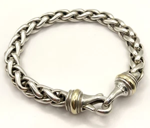 David Yurman Sterling silver / 925 & 18K Gold Wheat Chain Men's Bracelet Sz. 8.5 - Picture 1 of 9