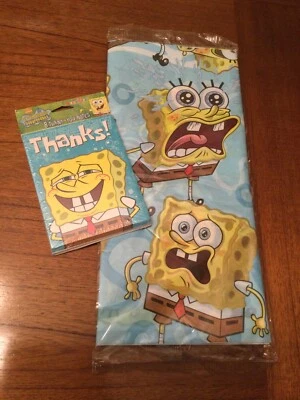 Spongebob Squarepants Party Supplies Plastic Table Cover Cloth & Thank You Notes - Image 1 of 2
