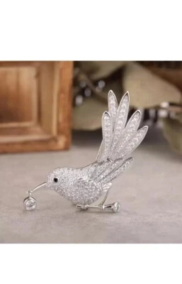 Humming Bird Design With 2.25 CT Simulated Pave Set Sapphire Stylish Brooch Pin - Image 1 of 4