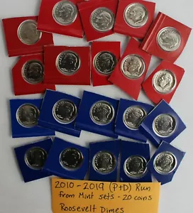 Lote de diez centavos 10c P and D Roosevelt 28 BU 2010 hasta 2023 P and D Roosevelt como nuevo - Imagen 1 de 5