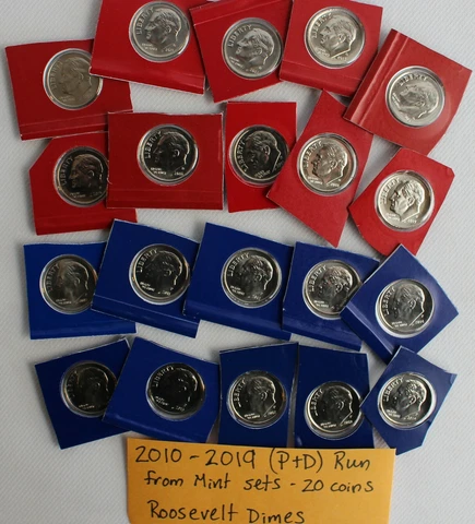 2010 thru 2022 P and D Roosevelt 26 BU Coins Ten Cent 10c US Mint Set Dime Lot Cover
