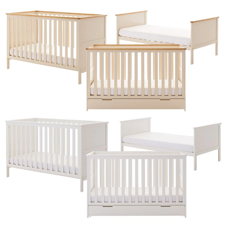 Obaby Evie Cot Bed White or Cashmere COT to Toddler BED - Adjustable Height Base - Image 1 of 1