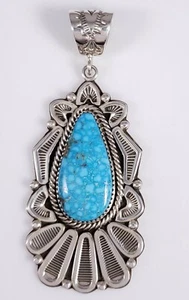 Ned Nez Navajo Sterling Silver Handmade Pendant Kingman Turquoise Contemporary - Picture 1 of 8