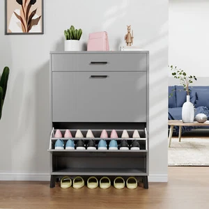 Shoe Storage Cabinet Entryway Free Standing Shoe Organizer 2 Flip Drawers Hidden - Picture 1 of 11