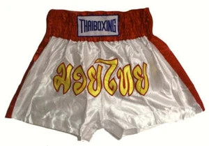Muay "THAI BOXING" Brand Shorts - White & Red Color - Picture 1 of 7