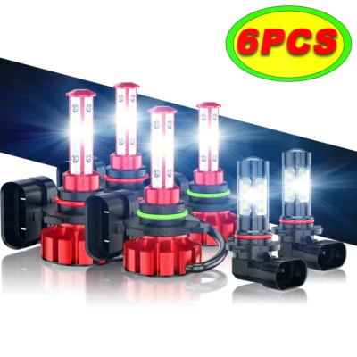 9005 9006 9145 H10 LED Headlight High Low Beam Fog Light Bulb 6000K White 6PCS - Image 1 of 4