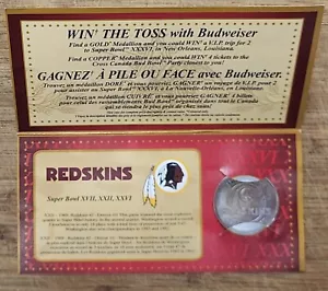 2001 Budweiser Canada Super Bowl Flip Coin + Folder Washington Redskins - Picture 1 of 1