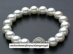 Natural White Shell Pearl Beaded Bracelet 10MM AAA Round Beaded Healing Bracelet