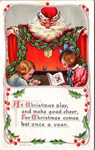 Christmas Santa Claus and Children Reading Picture Book c1911 Vintage Postcard - Picture 1 of 2