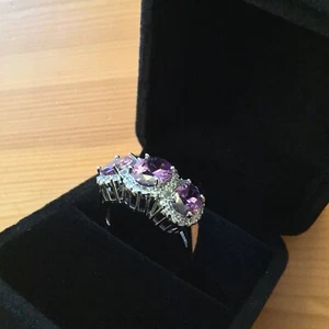 New & Boxed Size T / T1/2 UK, Purple Zirconia, Bohemian Style, Silver Tone Ring - Picture 1 of 6