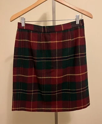 Falda Corta Británica Caqui Talla 12 Rojo Verde Mezcla de Lana a Cuadros Foto 1 de 4