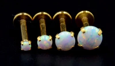 2mm - 5mm OPAL Gold Helix Earring Stud Labret Monroe Tragus Bar Internal Thread - Image 1 of 3